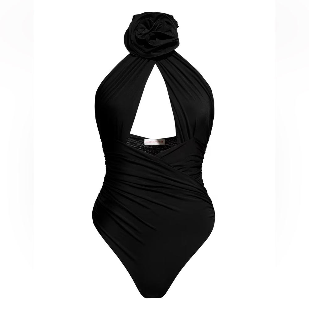 Magda Butrym ROSE-APPLIQUÉD BODYSUIT WITH CUTOUT DETAIL - S